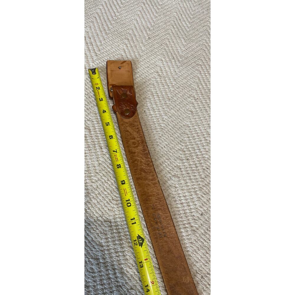 VTG Hand Tooled Leather Belt Size 34 Full Grain Cowhide Sun Face Stamped Unisex - Picture 10 of 12
